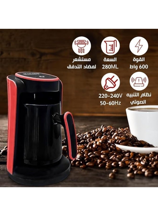 مارادو ماكينة صنع القهوة التركية مارادو MA-1688 بقدرة 600 واط، سعة من 1 إلى 5 أكواب، تحضير سريع مع مقبض مقاوم للحرارة، لون احمر - Image 3